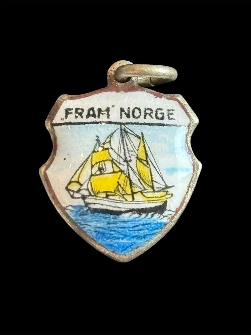 Vtg MCM Enamel Bracelet Charm Cram Norge Norwegian Ship Charm
